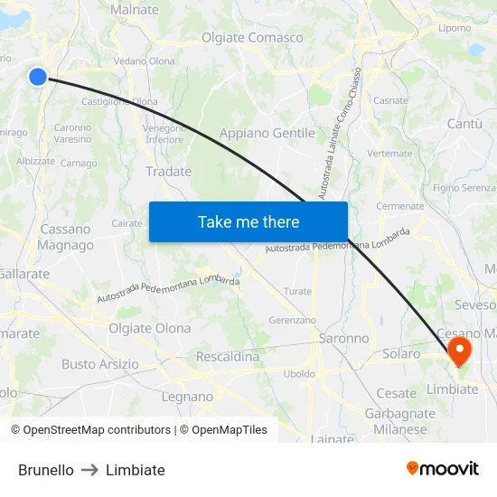 Brunello to Limbiate map