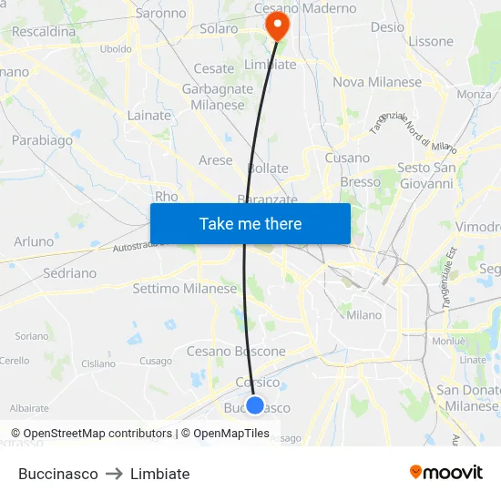 Buccinasco to Limbiate map