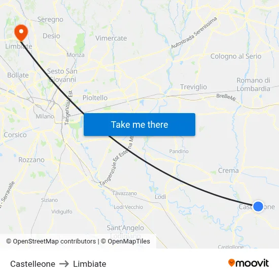 Castelleone to Limbiate map