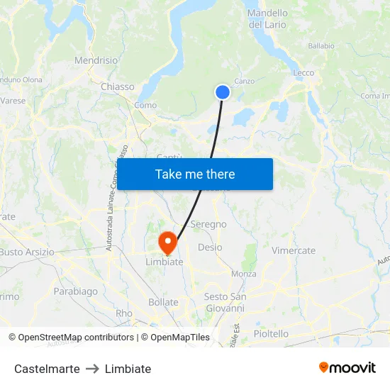 Castelmarte to Limbiate map