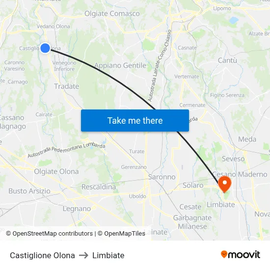 Castiglione Olona to Limbiate map
