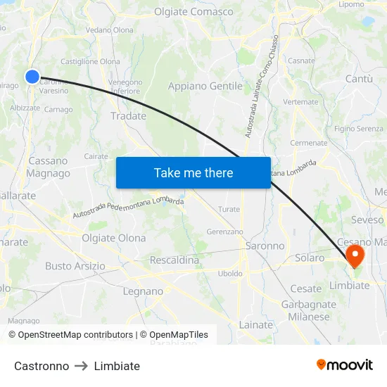 Castronno to Limbiate map