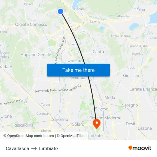 Cavallasca to Limbiate map