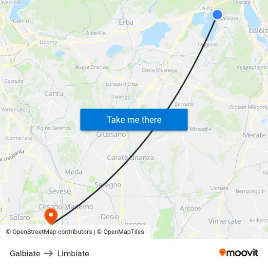 Galbiate to Limbiate map