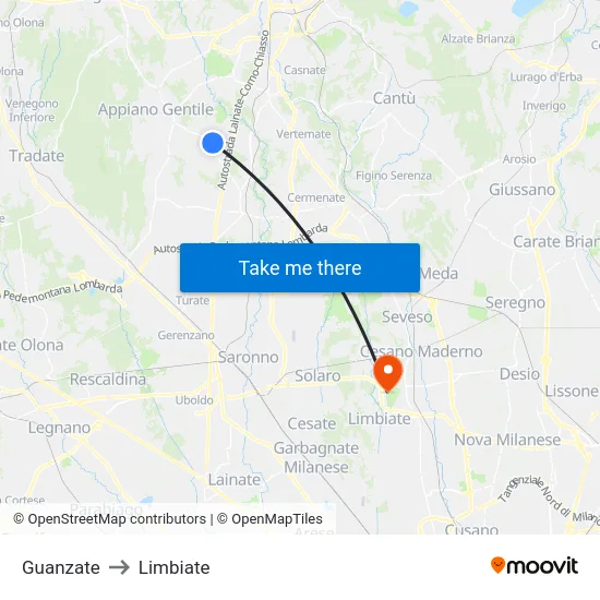 Guanzate to Limbiate map