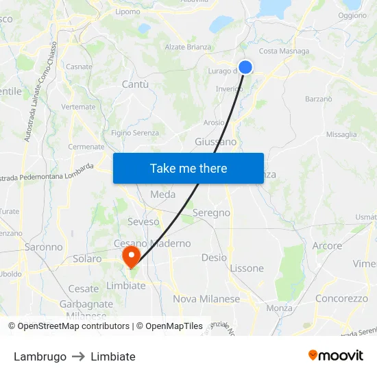 Lambrugo to Limbiate map