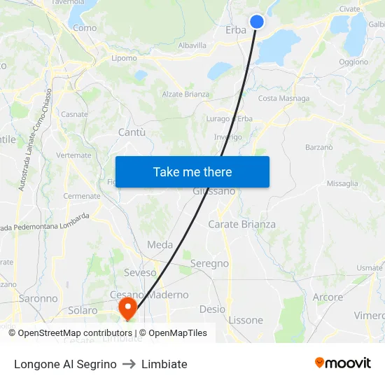 Longone Al Segrino to Limbiate map
