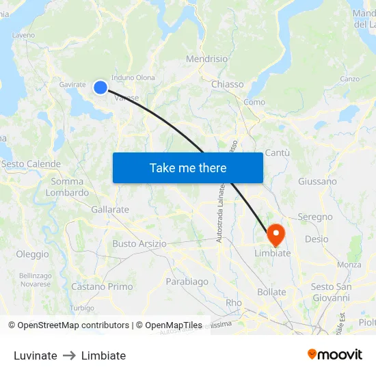 Luvinate to Limbiate map