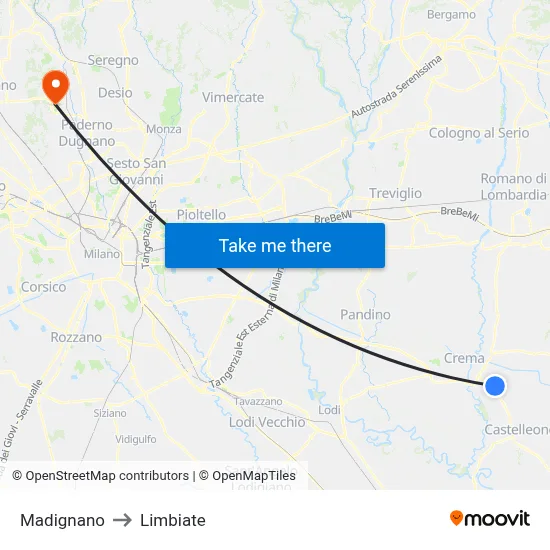 Madignano to Limbiate map