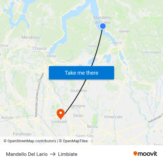 Mandello Del Lario to Limbiate map
