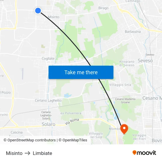 Misinto to Limbiate map