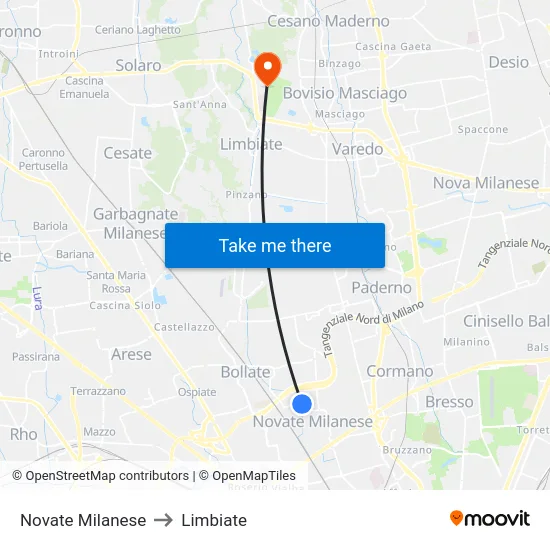 Novate Milanese to Limbiate map