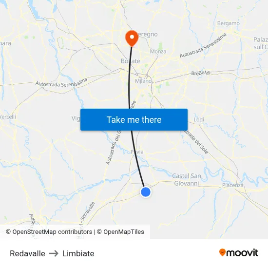 Redavalle to Limbiate map
