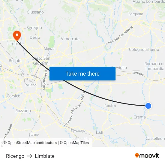 Ricengo to Limbiate map