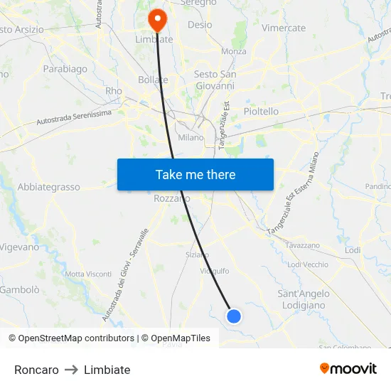 Roncaro to Limbiate map