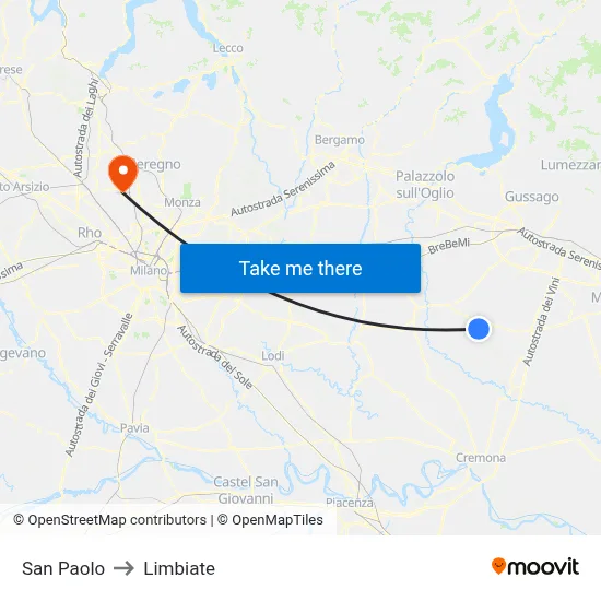 San Paolo to Limbiate map