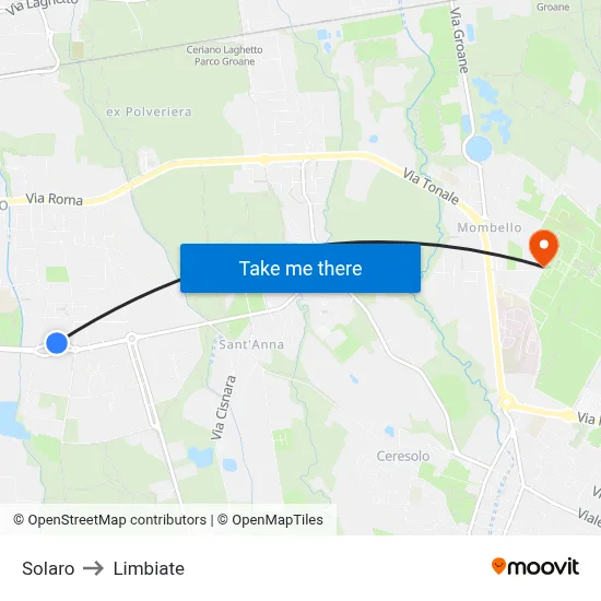 Solaro to Limbiate map