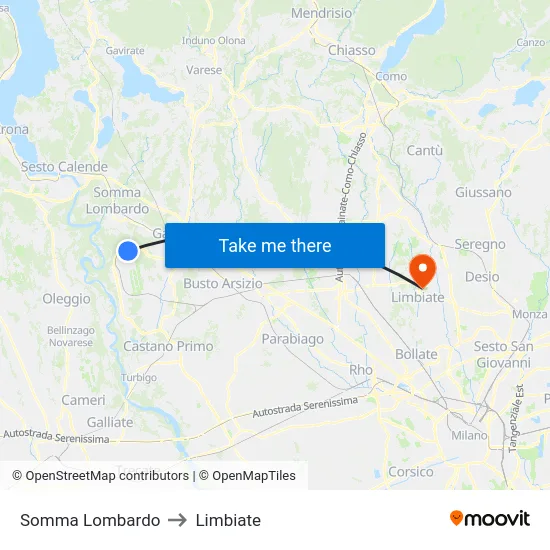 Somma Lombardo to Limbiate map