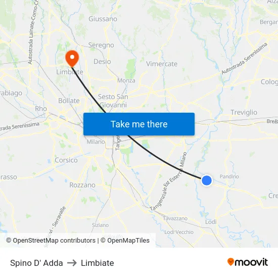 Spino D' Adda to Limbiate map