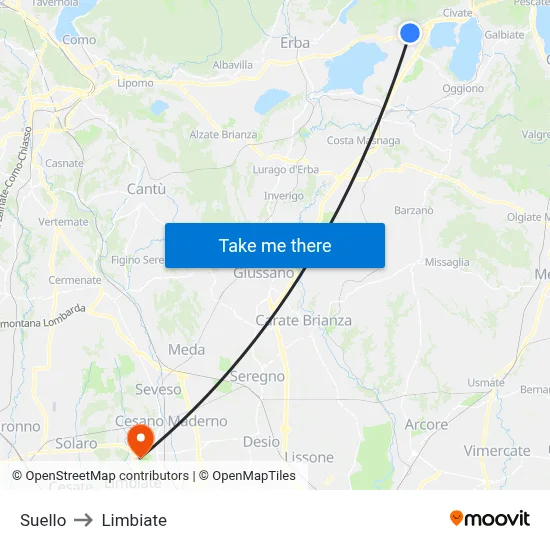 Suello to Limbiate map