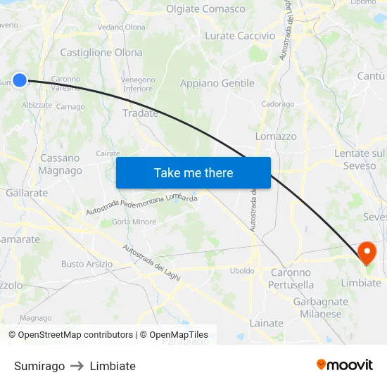 Sumirago to Limbiate map