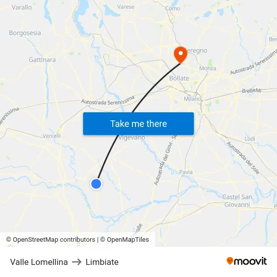 Valle Lomellina to Limbiate map