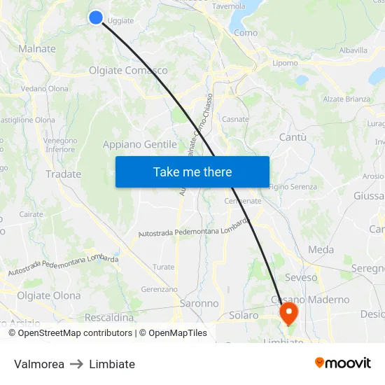 Valmorea to Limbiate map