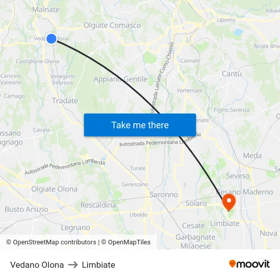 Vedano Olona to Limbiate map