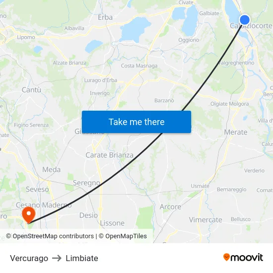 Vercurago to Limbiate map