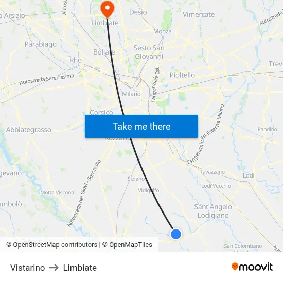 Vistarino to Limbiate map