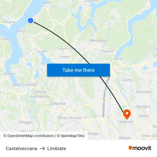 Castelveccana to Limbiate map