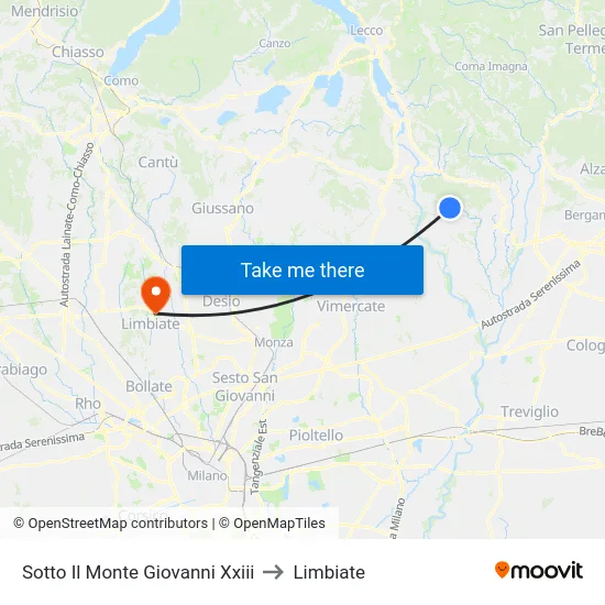 Sotto Il Monte Giovanni Xxiii to Limbiate map