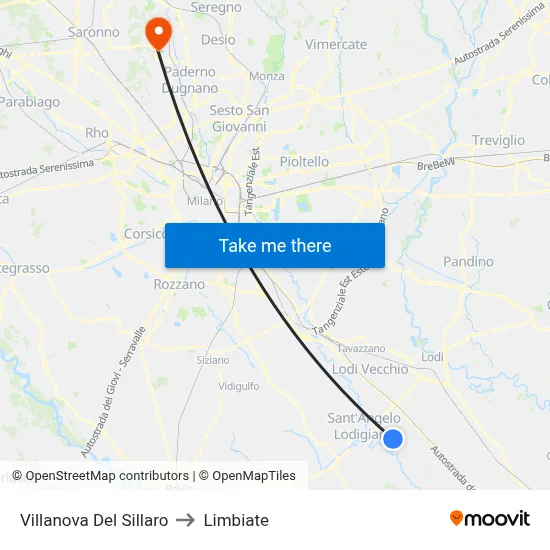 Villanova Del Sillaro to Limbiate map