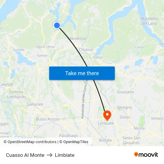 Cuasso Al Monte to Limbiate map