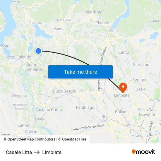 Casale Litta to Limbiate map