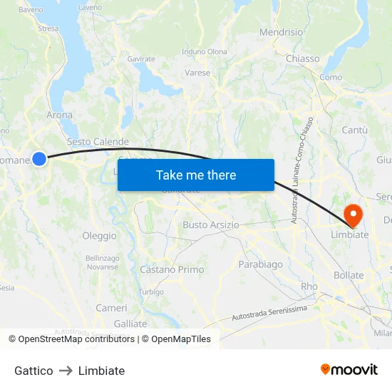 Gattico to Limbiate map