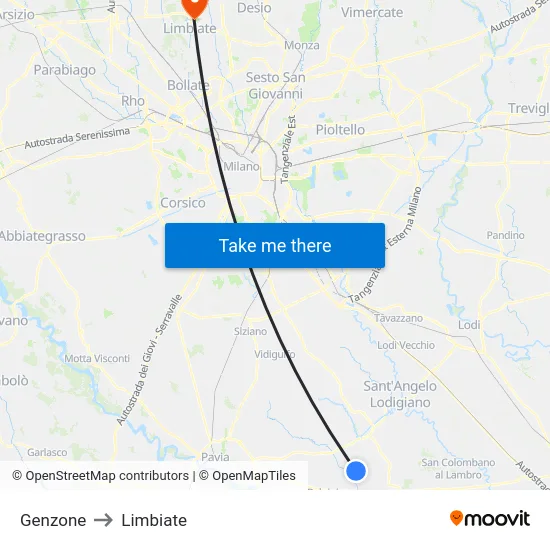 Genzone to Limbiate map
