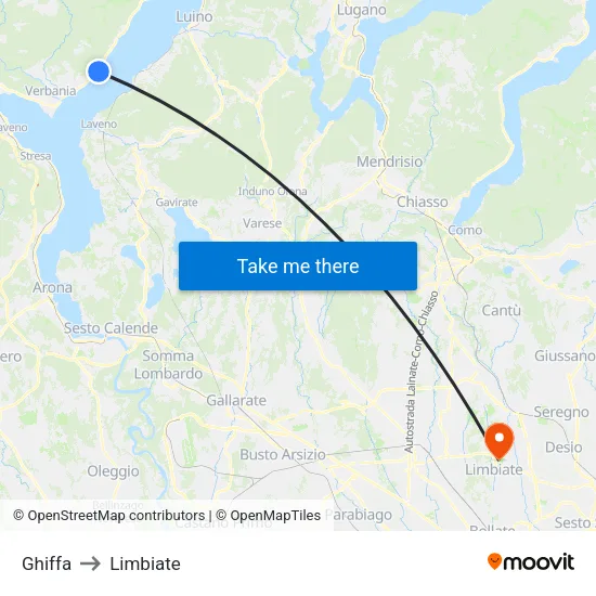 Ghiffa to Limbiate map