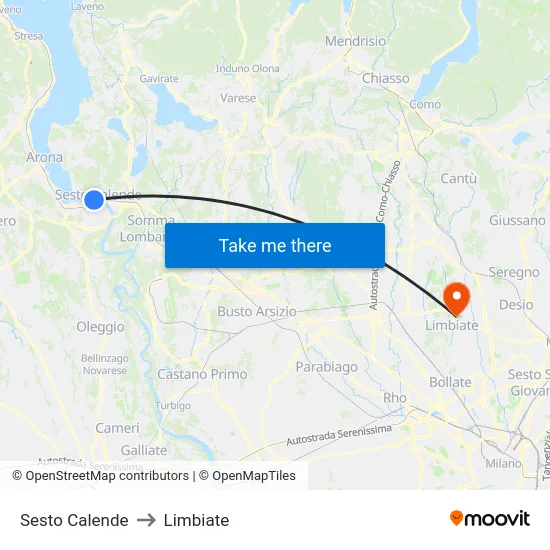 Sesto Calende to Limbiate map