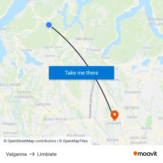 Valganna to Limbiate map