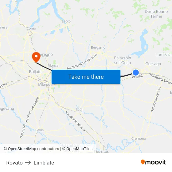 Rovato to Limbiate map