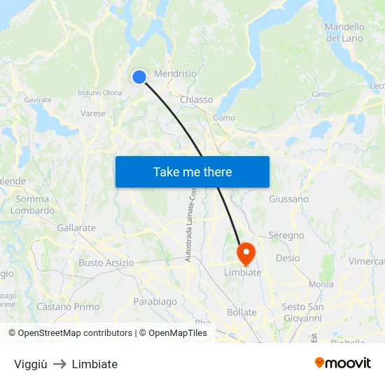 Viggiù to Limbiate map