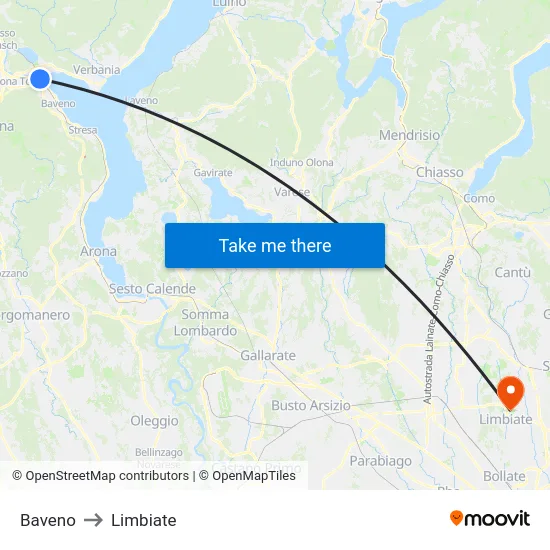 Baveno to Limbiate map