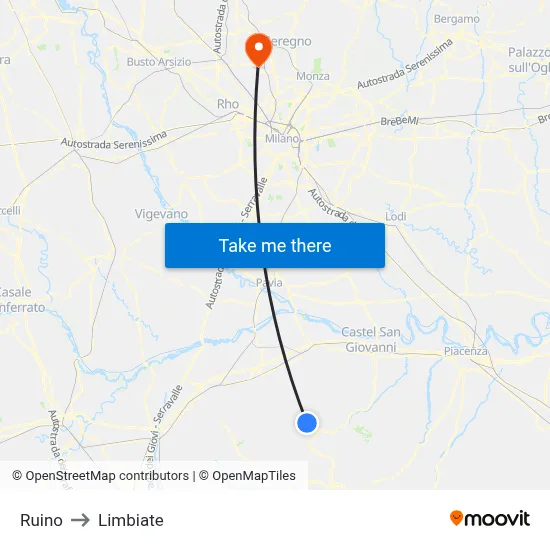 Ruino to Limbiate map