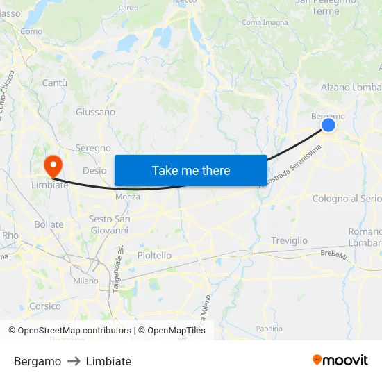 Bergamo to Limbiate map