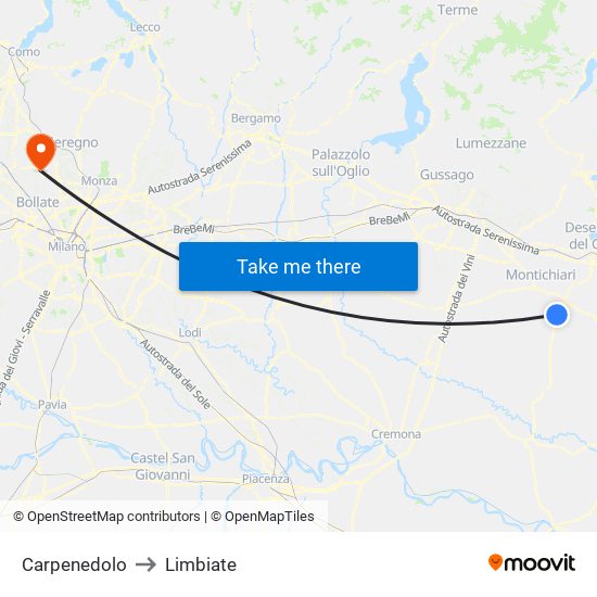 Carpenedolo to Limbiate map