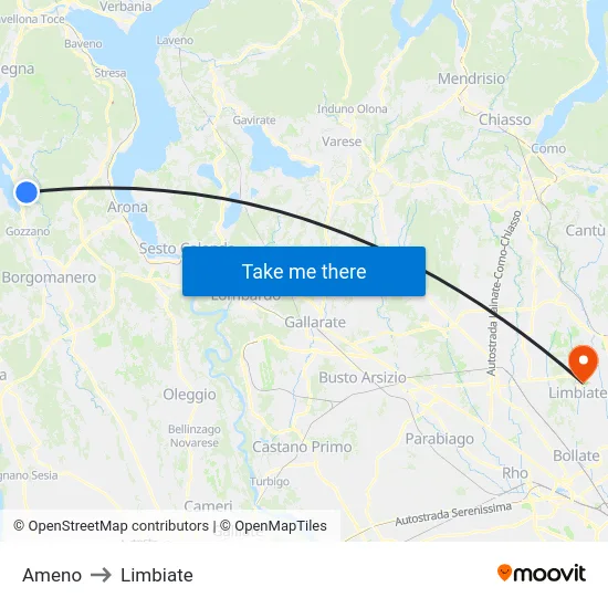 Ameno to Limbiate map