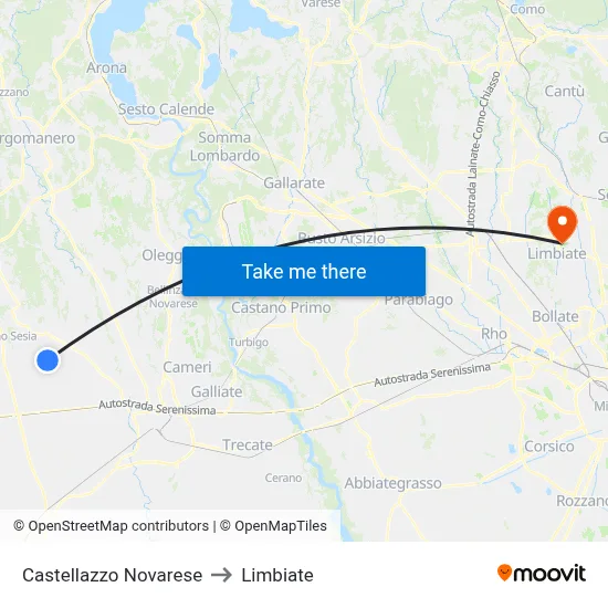 Castellazzo Novarese to Limbiate map