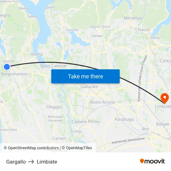Gargallo to Limbiate map