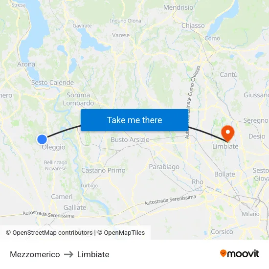 Mezzomerico to Limbiate map